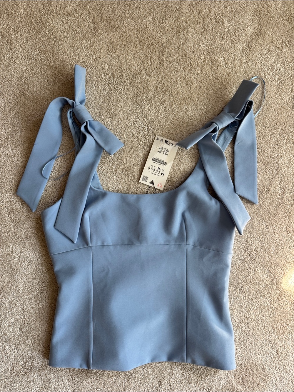 Zara Light Blue Tie-Shoulder Square Neck Camisole